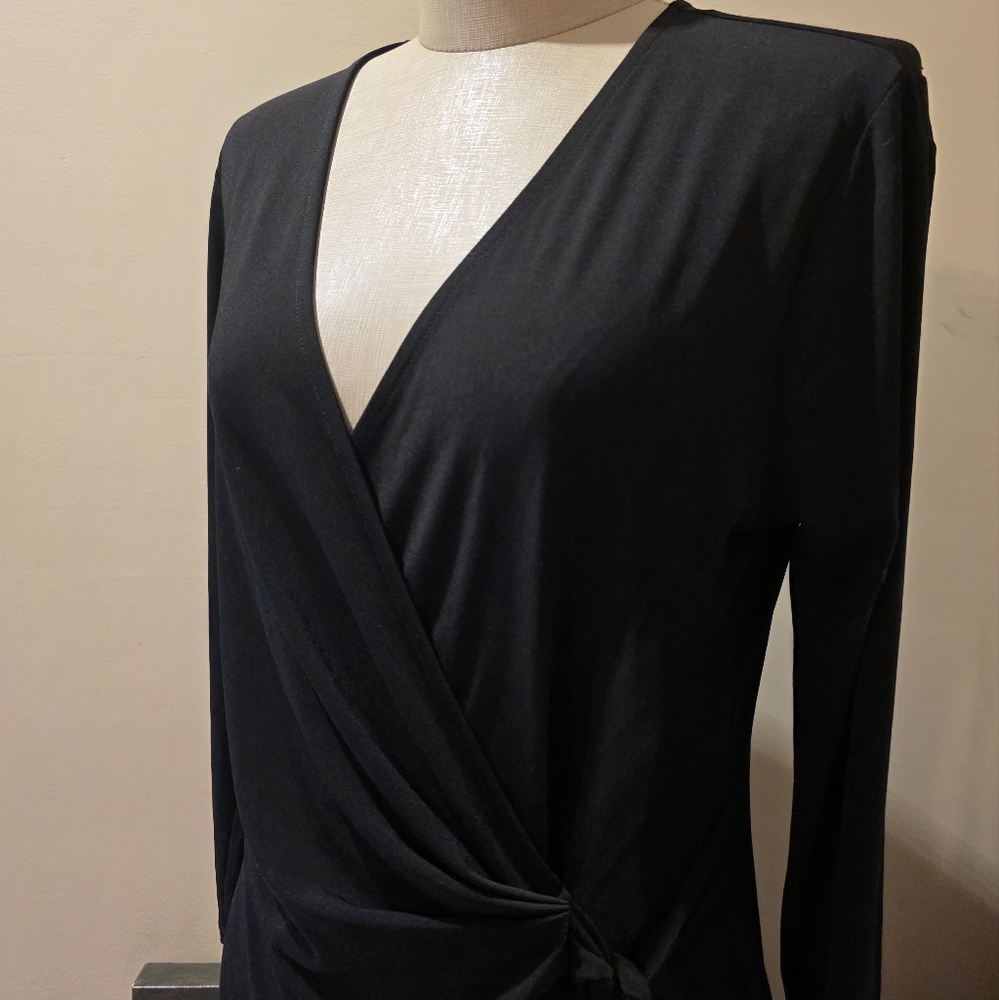 Anne Klein Black Long Sleeve Wrap Dress. Sz Med. EUC! - Picture 2 of 6